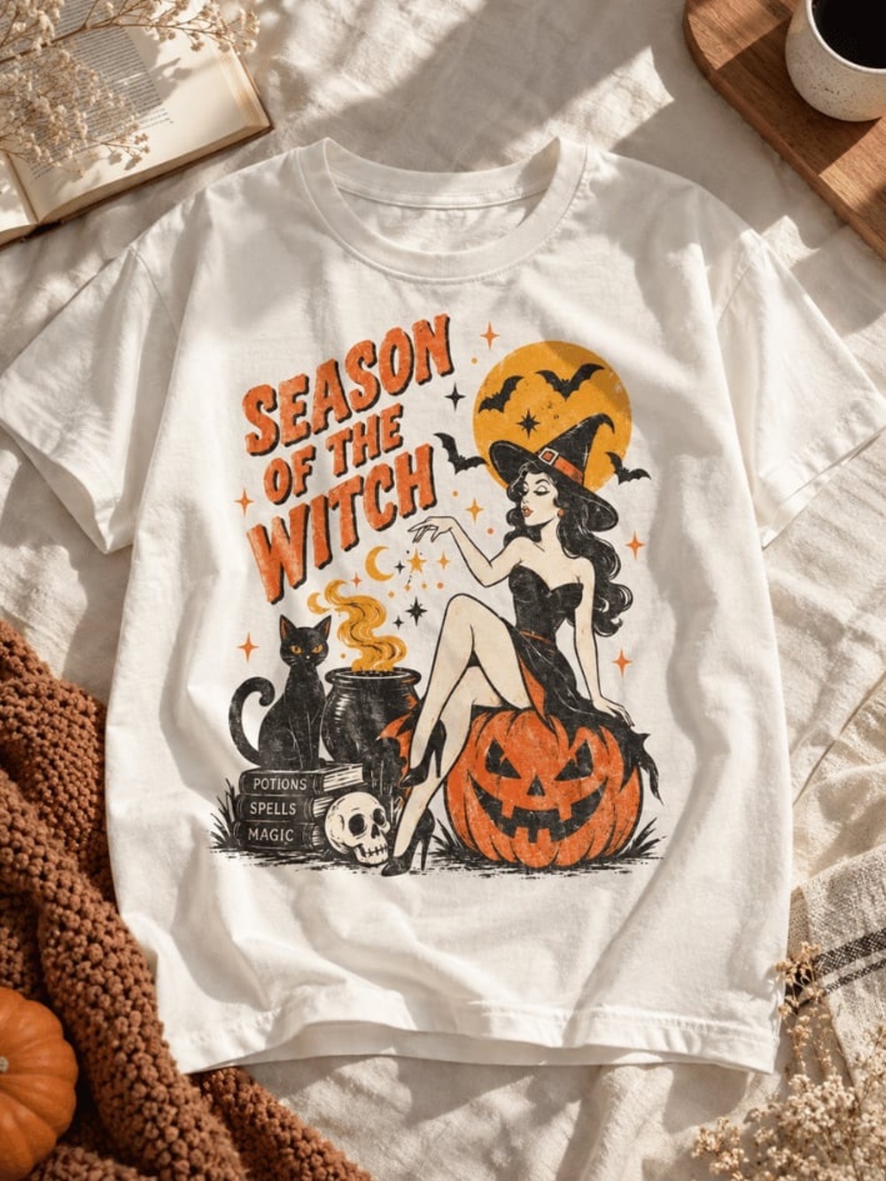 Season of the Witch White Graphic Tee, Halloween Season Gift